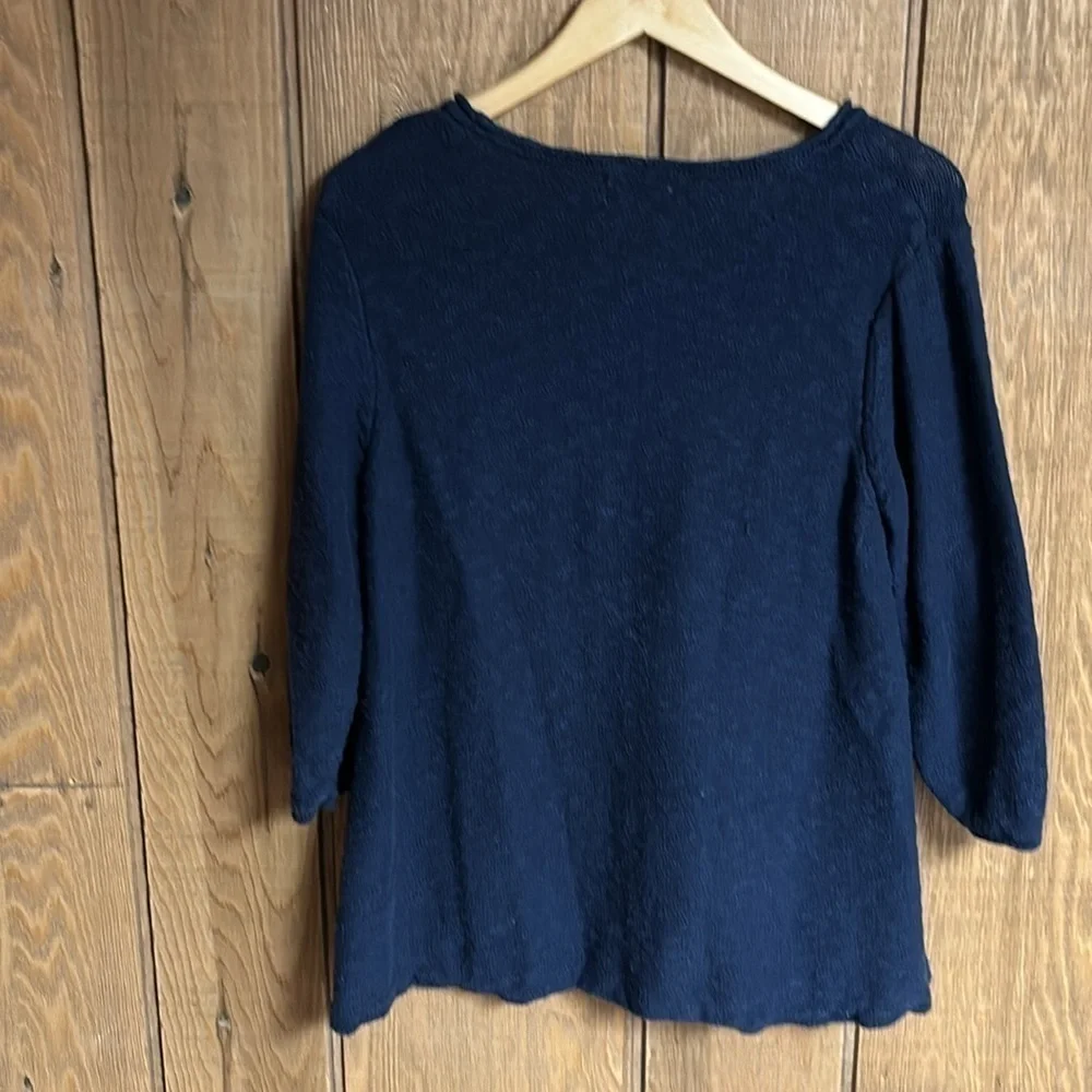 JM‎ Collection navy blue one pocket rolled hem/trim hi lo tunic Size L